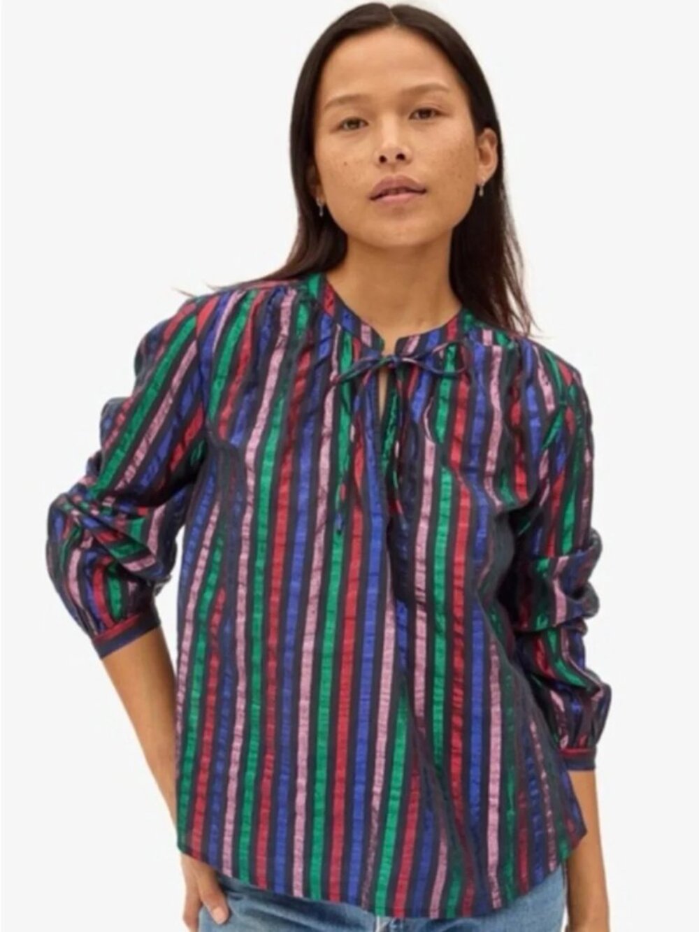 Clare V rainbow metallic lurex Thea blouse
